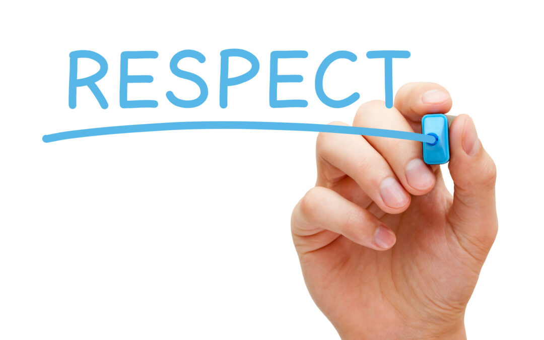 26071483 – hand writing respect with blue marker on transparent wipe board.